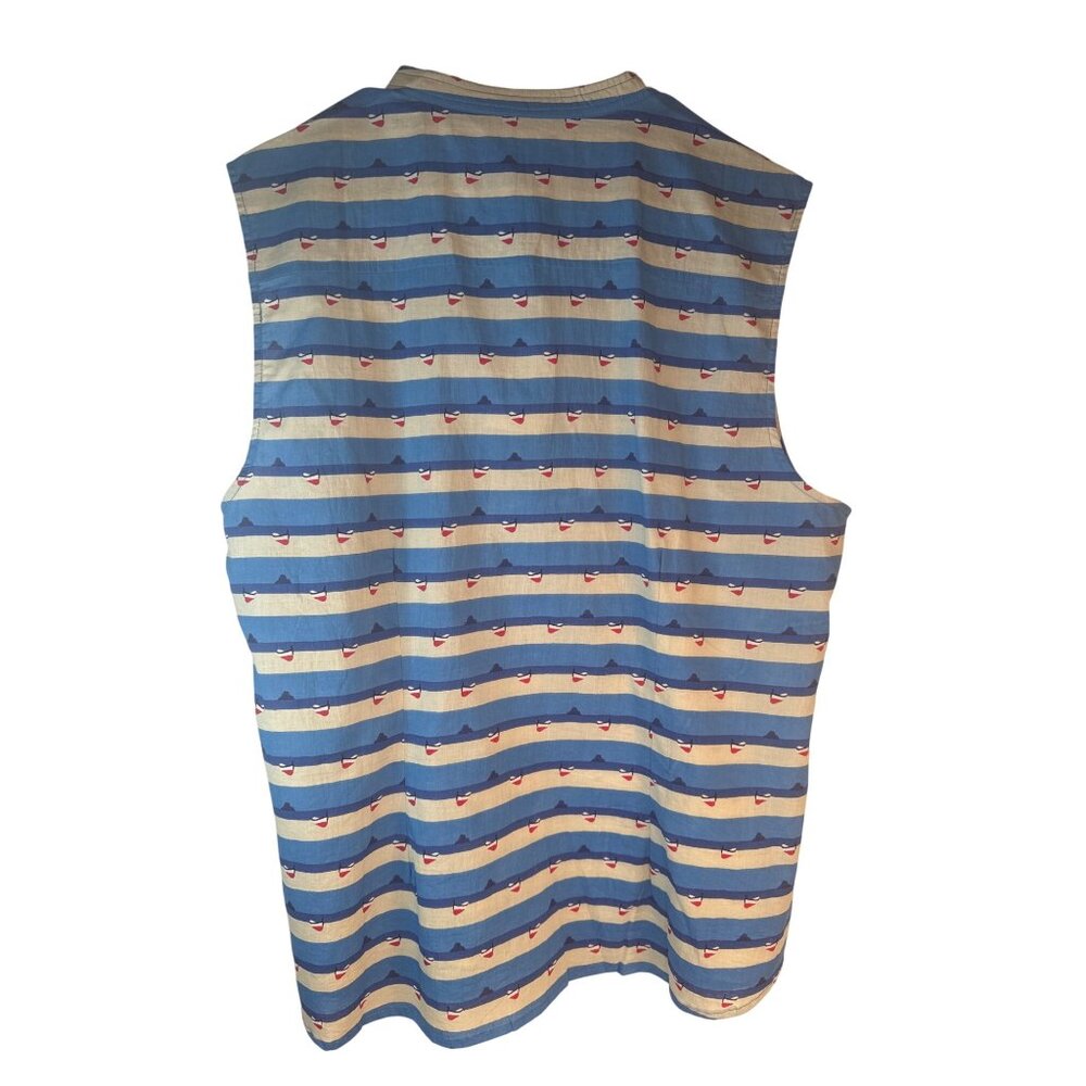 2/$30 Pretty Vacant 4XL Sleeveless Button-Up Shirt Blue Beige Print Cotton Blend - Picture 13 of 16
